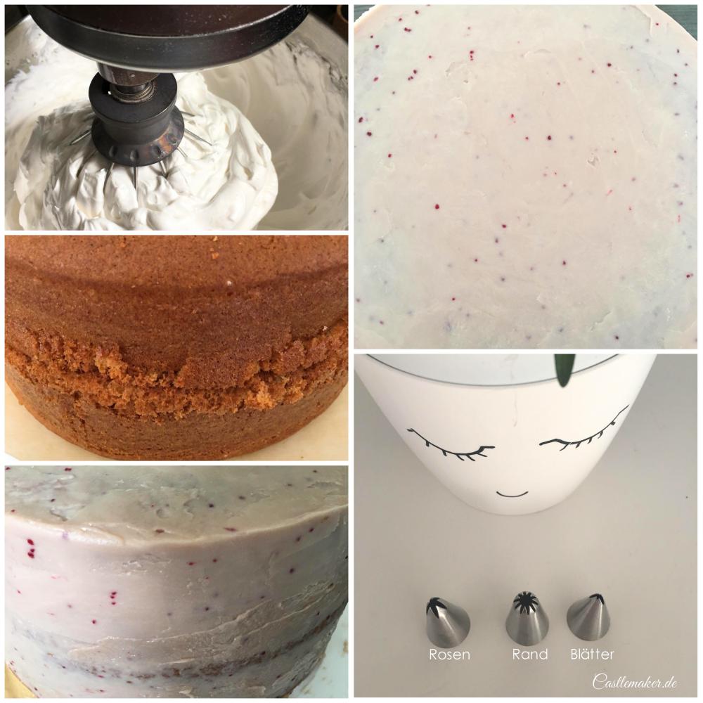 Blumentorte mit Ueberraschung innen Muttertagstorte Rezept Heart Tasty-Fill Cake Castlemaker Lifestyle-Blog Eiweisscreme fuer Tortenblumen