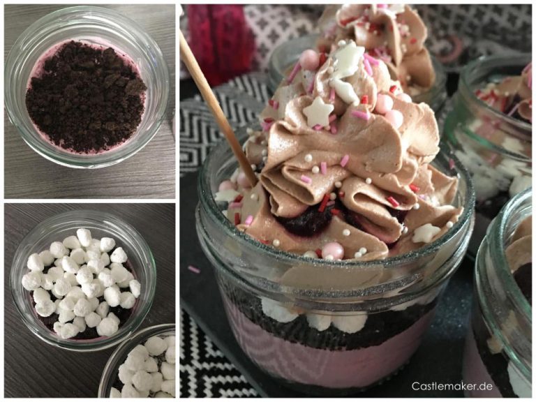 Whiskymousse auf Brombeercreme mit Oreo und Meringue / Schichtdessert ...